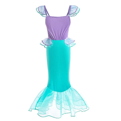 Halloween Costume Mermaid Dress Girl Ruffles Shell Fishtail Frocks Ariel Fantasy Luxury Princess Gown Children Fancy Fairy Dress