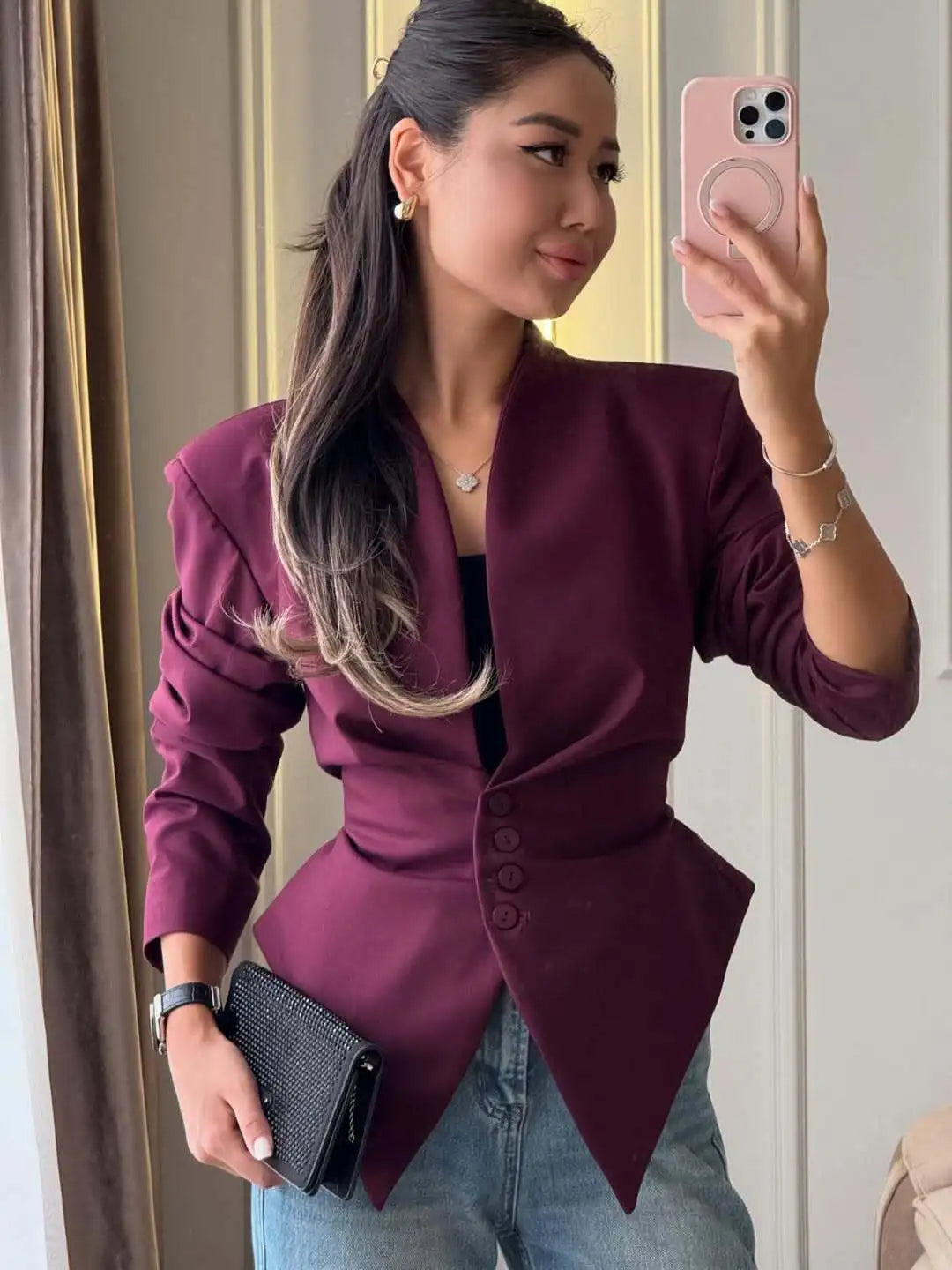 High Street Fashion Blazer Dress Style Asymmetrical Pointed Hem Slim Fit Blazers Jacket Luxury Single Breasted Party Clubwear