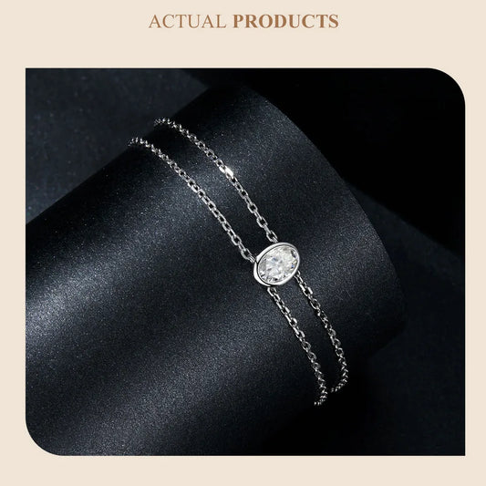 Bracelet double couche en argent sterling 925 avec moissanite de 1 carat, forme ovale, maillons de chaîne en diamant de laboratoire, pour femme, cadeau de mariage