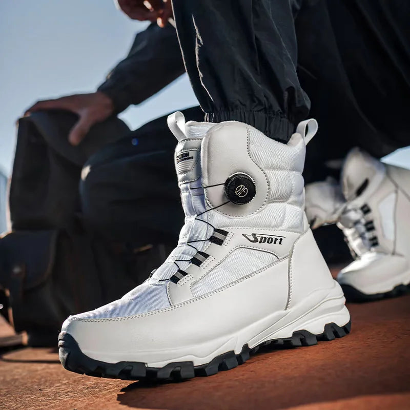 Rotating Button Men's Snow Boots Warm Plush Winter Boots Men Outdoors Cotton Shoes Wear resistant Mid-Calf Boots Platform Shoes