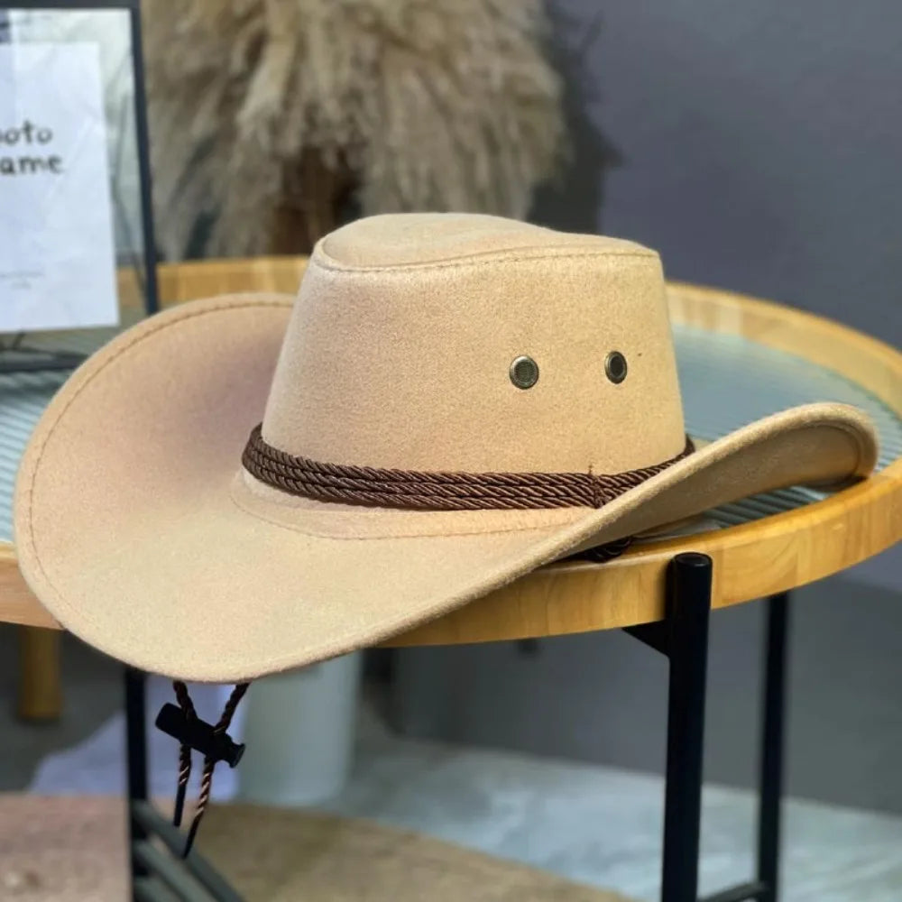Fashion Western Style Western Cowboy Hat Ethnic Style Large Brim Felt Fedora Hats Grassland Sun Hat Unisex