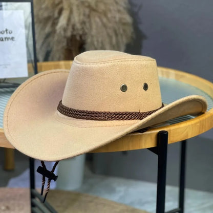 Fashion Western Style Western Cowboy Hat Ethnic Style Large Brim Felt Fedora Hats Grassland Sun Hat Unisex