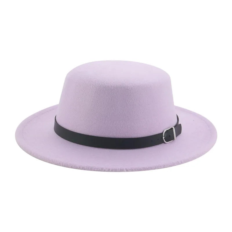 Felted Men Hats Solid Flat Top Belt Band Classic Simple Fedora Hats Khaki Camel Black White Red Casual Formal Dress Winter Hats
