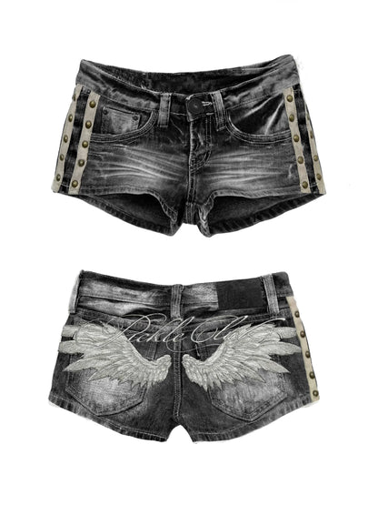 2026 New Gothic Retro Blue Washed Shorts Women's Harajuku Pocket Low Waist Shorts Sexy Hot Girl Denim Shorts