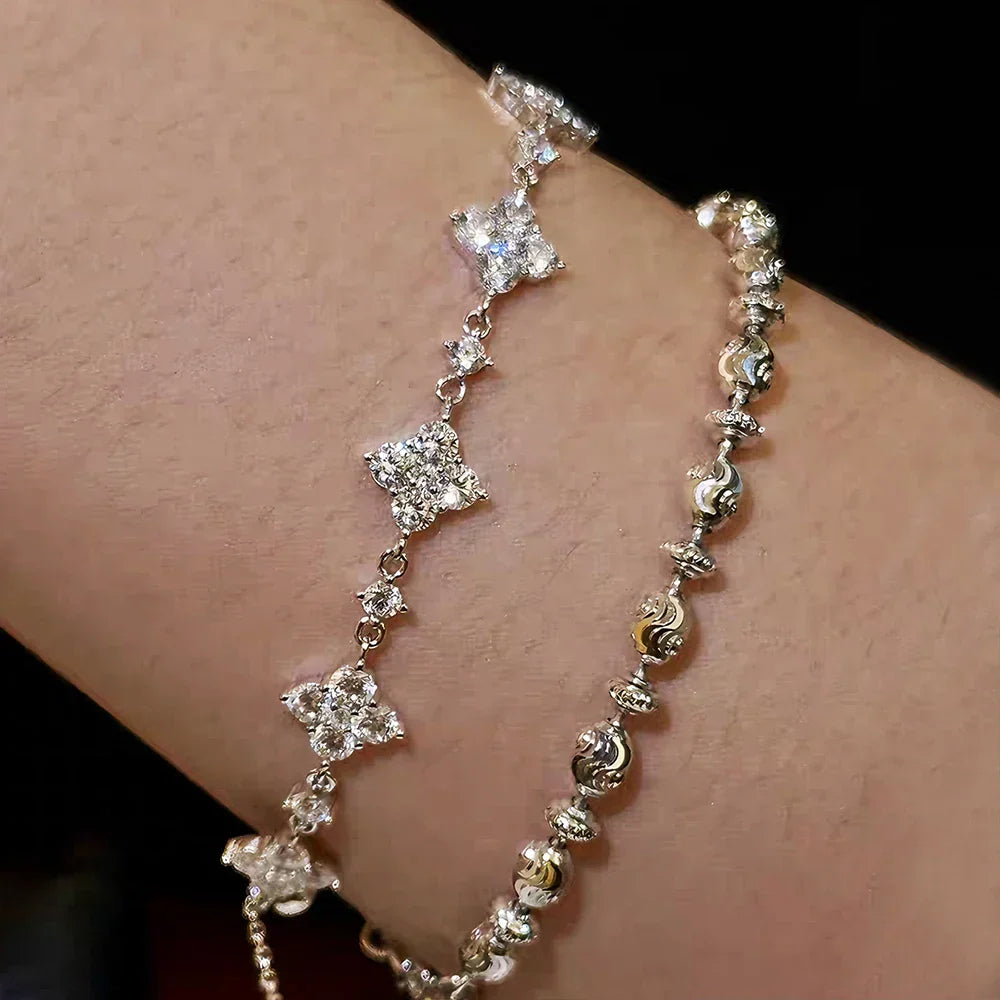Full Moissanite Bracelet 925 Sterling Silver Leaf Clover Diamond Hand Chain for Women Engagement Gifts Jewelry Certificate