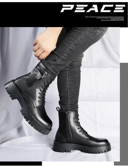 Fashion White Boots For Men New British Style Platform Motorcycle Boots Good Quality Casual Men’s High Top Leather Shoes Punk