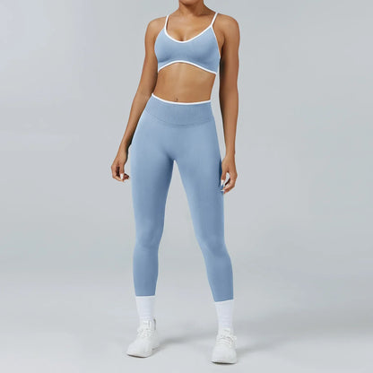 Women's Color Block Seamless High-Stretch Yoga Set, Butt Lifting Yoga Pants, Breathable Quick-Dry Active Workout Outfit