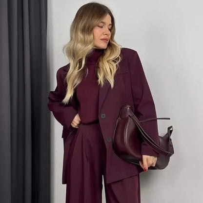 2025 Women's Red Blazers Office Wear Woman Elegant Burgundy Fitted Outerwears Chic Suit Jacket High Quality Women's Blazer