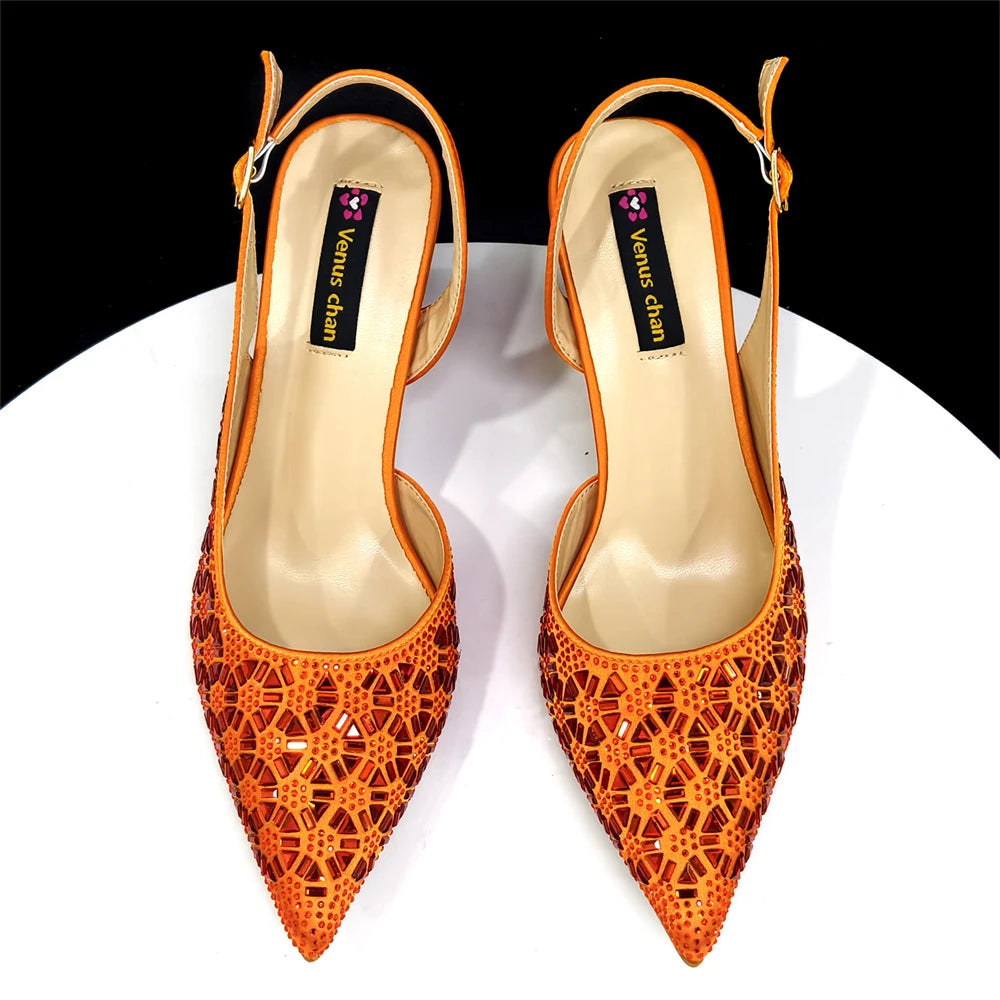 2026 Elegant Women's High Heels with Pointed-Toe Design & Matching Bag Set with Diamond Accents - Chic Italian Style for Party
