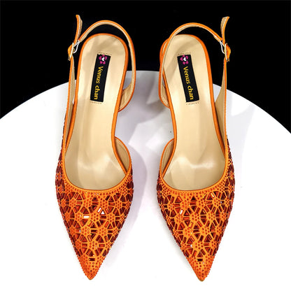 2026 New Elegant Green Pointed-Toe High Heels & Matching Bag Set with Diamond Design for Women's Party Wear - Italian Trend