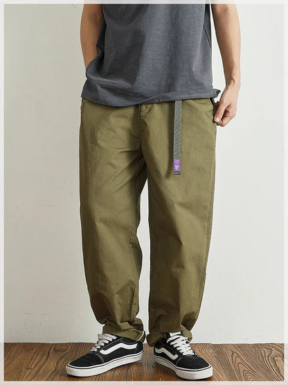 Summer thin casual pants men's straight straight tube loose conical overalls all cotton wash re-engraved purple mark daddy pants