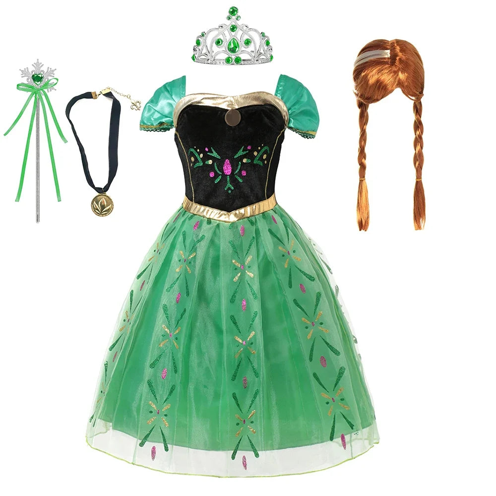 Anna Costume For Kids Girl Fancy Birthday Party Gown Princess Dress Carnival Party Children Clothing Full Printing Vestidos