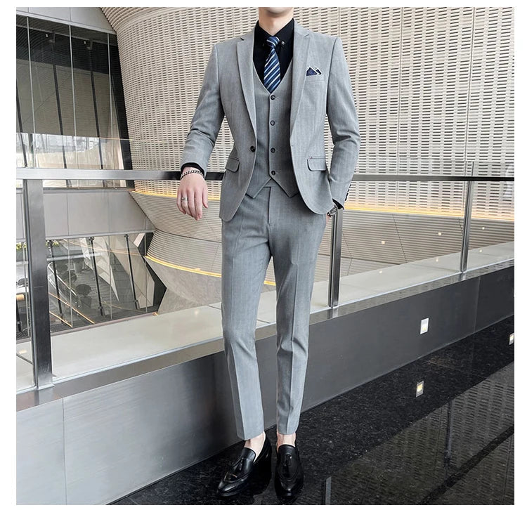 Winter Stripes Three-piece High-Grade Groom Wedding Suit with Vest And Trousers Business Fashion Handsome Casual Wedding Outfit