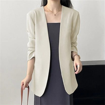 Fashion New Solid Casual Joker Women's Blazer Spring Autumn No Placket Cardigan Suit Jackets V-neck Long Sleeve 19-Color Coats