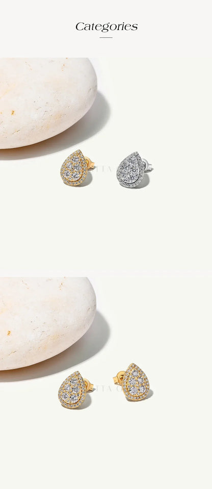 Teardrop Shape Earrings Moissanite DVVS1 Round Cut 925 Sterling Silver Gold Plated For Women Wedding Party Jewelry Gift