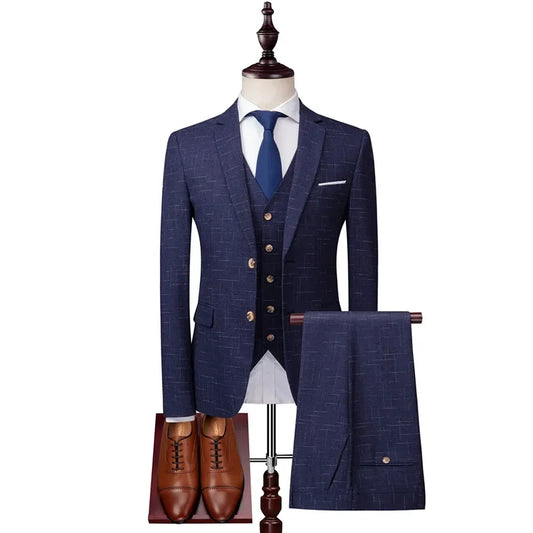 Men's Slim-fit 3-Piece Wedding Groom's Suit Vest Trousers High-end Fabric Double & Single Buckle Options M-4XL 2025