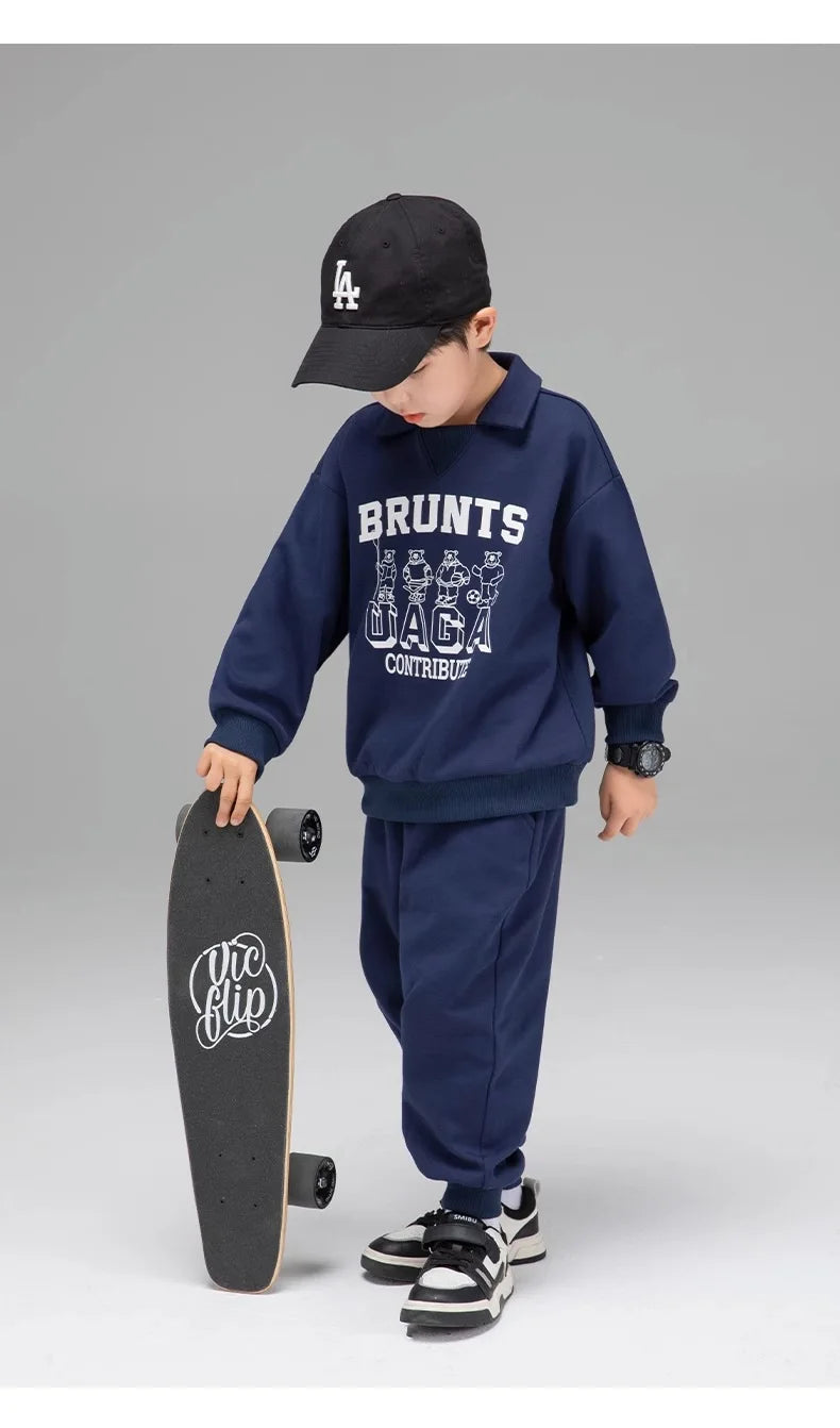Spring Autumn Girls Boys Alphabet Workout Preppy Sweatshirt+Sweatpant School Kids Tracksuit Child 2PCS Outfit Jogger Set 3-14Yrs