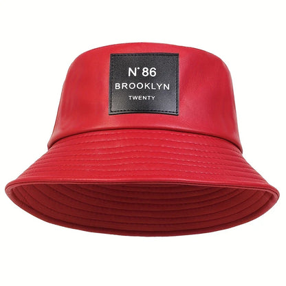 Unisex N86 Label Personality Pu Leather Bucket Hats Fishermen Caps Outdoor Casual Cap Sunscreen Hat