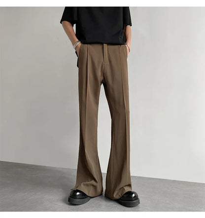 Brown Black Suit Pants Men Fashion Social Mens Dress Pants Korean Loose Casual Flared Pants Mens Office Formal Trousers M-2XL
