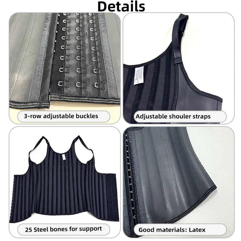Latex Waist Trainer Corset Women 25-Steel Bones Body Shaper Fajas Slimming Girdle Adjustable Hooks and Straps Tummy Control Vest