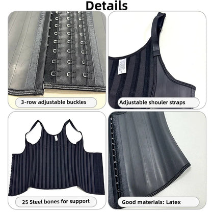 Latex Waist Trainer Corset Women 25-Steel Bones Body Shaper Fajas Slimming Girdle Adjustable Hooks and Straps Tummy Control Vest