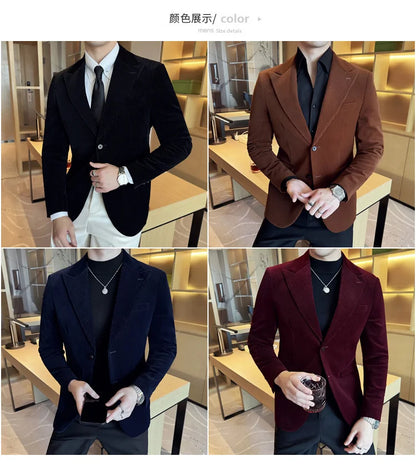Stripe Suit Jacket For Men Autumn Winter Business Slim Fit Tailcoat Formal Wedding Party Fashion Casual Suit Coat 4XL-M