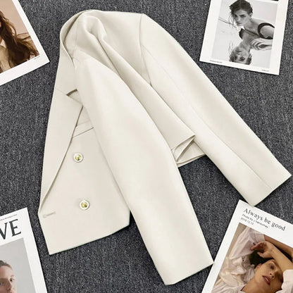 Lucyever Cropped Blazer Jacket Women Korean Fashion Double-Breasted Suit Coat 2024 Autumn New Casual Simple Office Lady Blazers