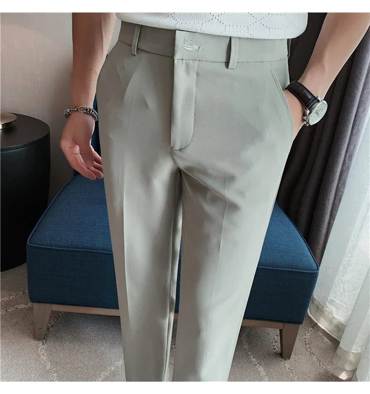 High Quality British Style Business Casual Pants Men's Spring Summer Solid Color Slim Fit Formal Wear Suit Pants Men Clothing
