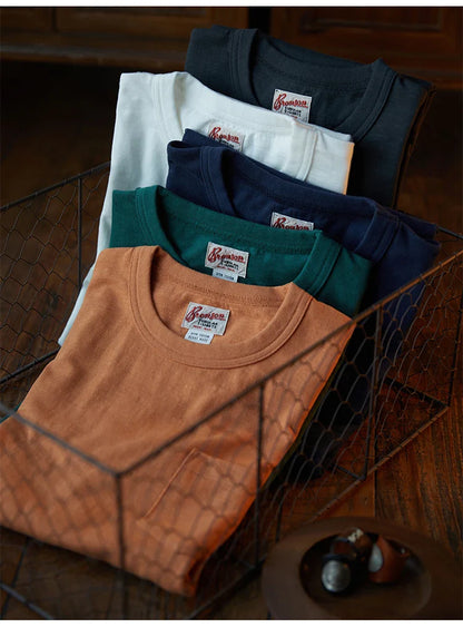 Rugged Bronson Loopwheel Tubular Pocket T-Shirt 220g Slub Cotton Men's Seamless Side Tee Short Sleeve