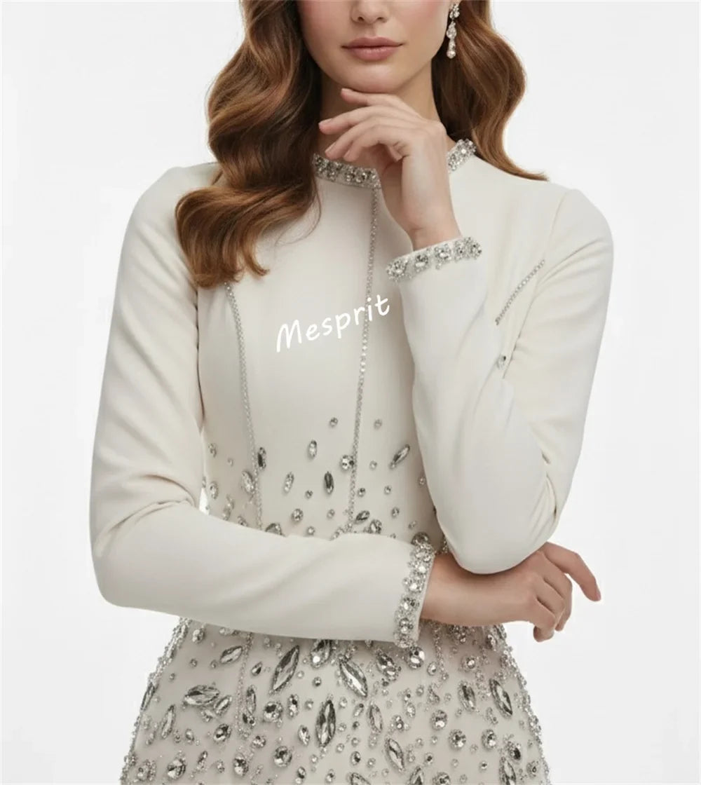 Customized Luxury Evening Dress Rhinestone O-Neck A-line Long Dresses Bespoke Occasion Elegant Party Wedding High Quality