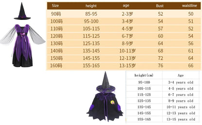 Kids Witch Halloween Costume Witch Cosplay Dress and Magic Hat Set Carnival Party Clothes for Girls Gothic Vampire Costume