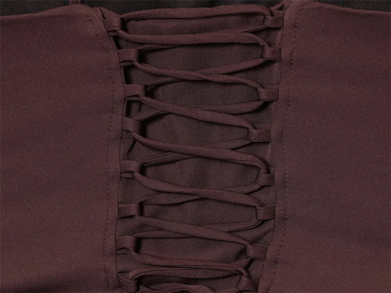 Women's Dress 2025 Autumn New Arrivals Reddish-Brown Spaghetti Strap Sexy Bodycon Mini Dress with Tie Details Stylish and Unique