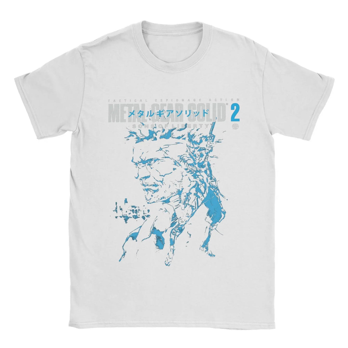 Men T-Shirts Metal Gear Solid 2 Vintage Pure Cotton Tee Shirt Short Sleeve Snake and Raiden Cover T Shirts  Collar Tops Unique