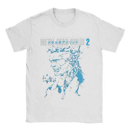 Men T-Shirts Metal Gear Solid 2 Vintage Pure Cotton Tee Shirt Short Sleeve Snake and Raiden Cover T Shirts  Collar Tops Unique