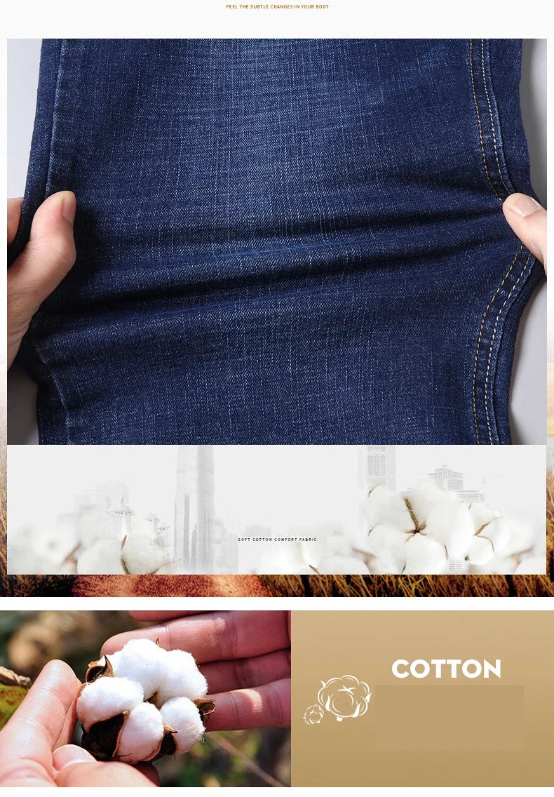 2026 Men's Slim Fashion Denim High Quality Male Pants Elastic Black Blue Leisure Jeans Brand Clothing