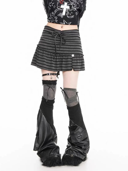 تنورة DeepTown Harajuku المخططة للنساء بتصميم ياباني عتيق قوطي بكشكشة قصيرة على طراز Grunge Spicy Girl Punk تنانير قصيرة ضيقة