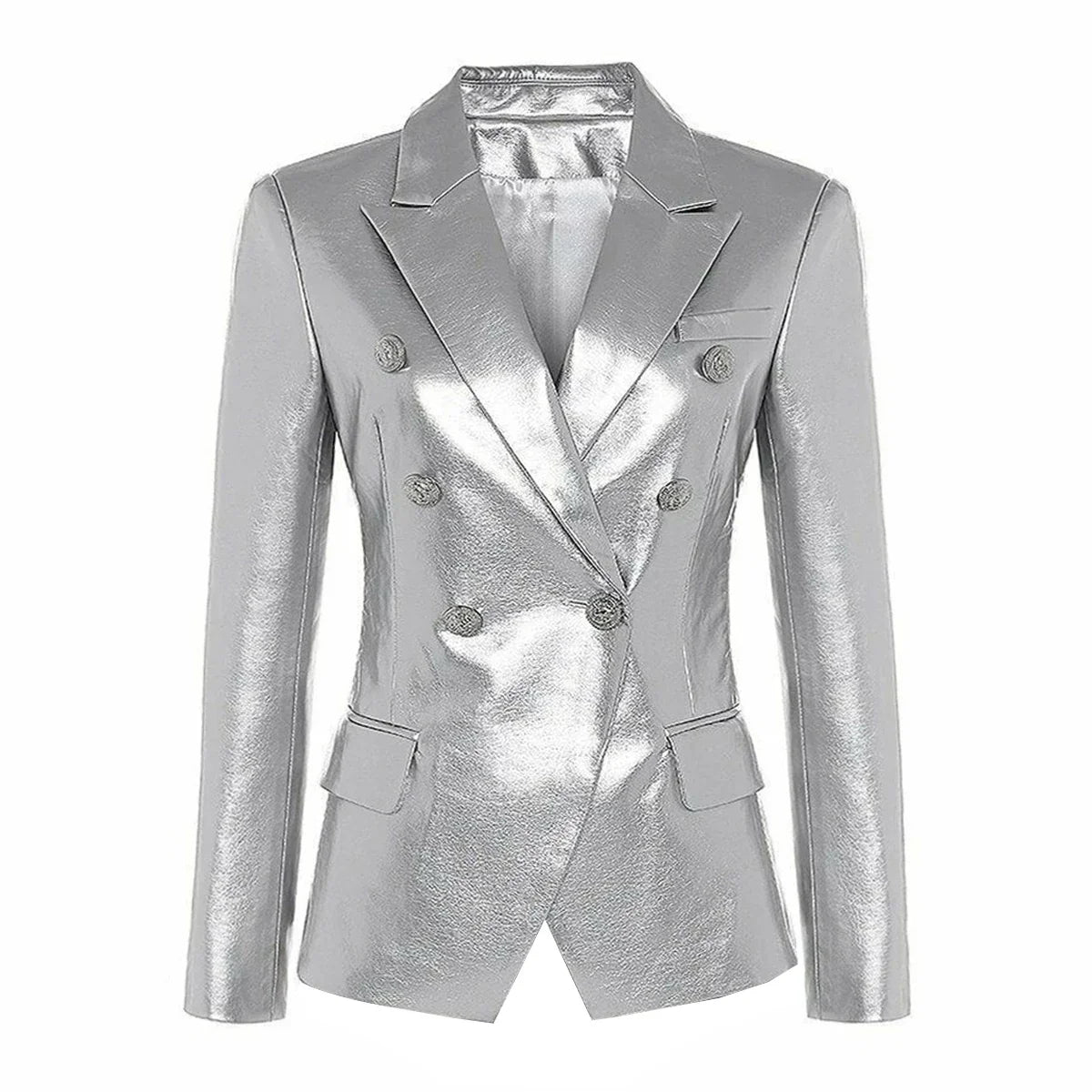 S-3XL High Quality Fashion New PU Leather Fabric Double breasted Long Sleeve Slim Fit Commuter Women's Suit Coat Blazer