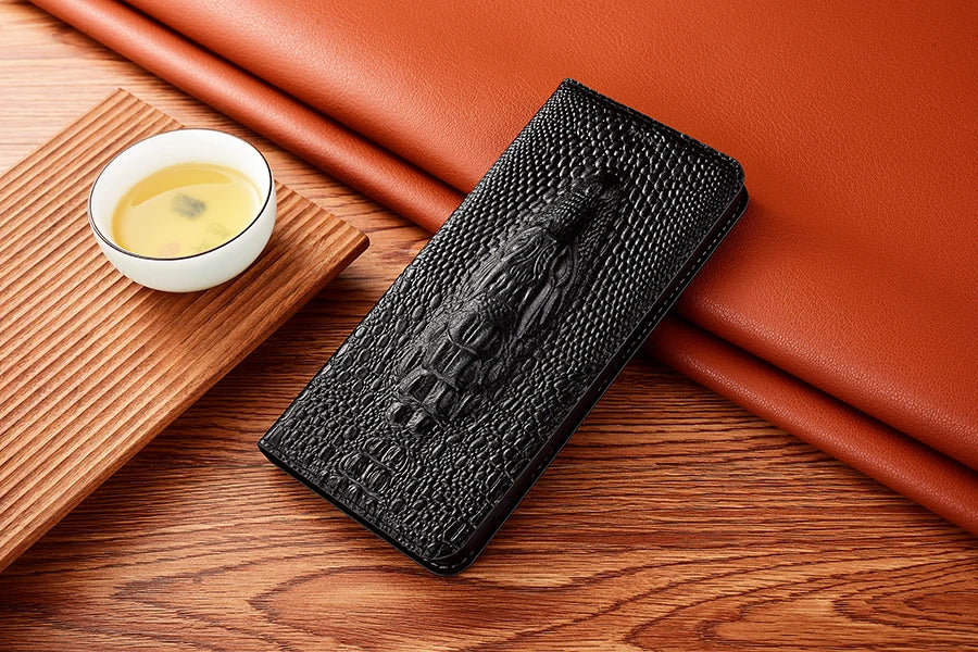 Crocodile Genuine Leather Magnetic Flip Case For iPhone 16 16e 15 14 11 12 13 Pro X XS Max Plus Mini SE 2025 All-inclusive Cover