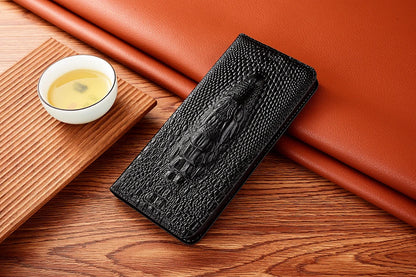 Crocodile Genuine Leather Magnetic Flip Case For iPhone 16 16e 15 14 11 12 13 Pro X XS Max Plus Mini SE 2025 All-inclusive Cover