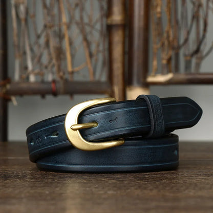 2.4CM Thick Cowhide Copper Buckle Ladies Genuine Leather Casual Jeans Belts for Women Luxury Designer Korean Fashion Thin Belt