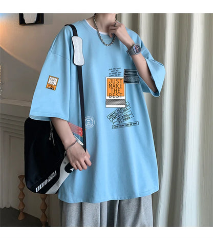 Men's Cotton T-shirts White Mens Oversized T Shirt Summer Casual Wear Letter Print Tee Shirts Fashion for Men 5XL Male Clothes