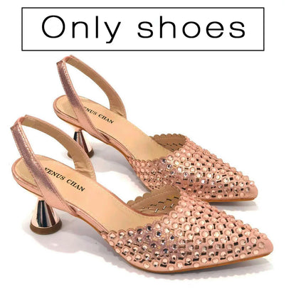 Shoes for Women High Heels 2023 Pointed Luxury Designer Colorful Stones Evening Party Matching Shoes and Bags Sets