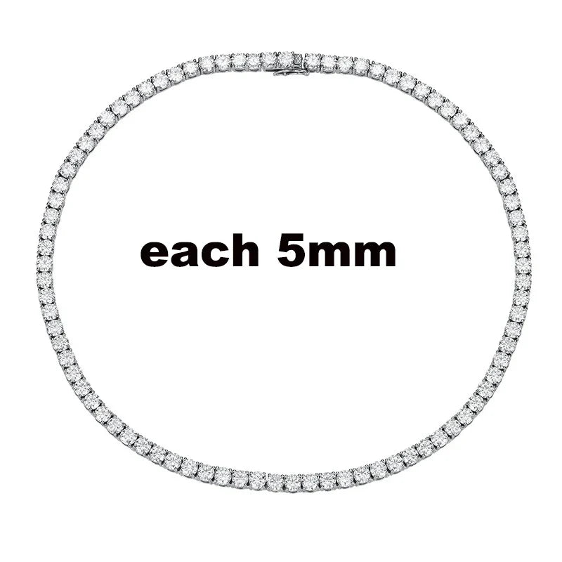 2.5-6.5mm Full Moissanite Tennis Necklace for Women Sparkling Diamond Pendant 925 Sterling Silver Fine Jewelry Gift GRA