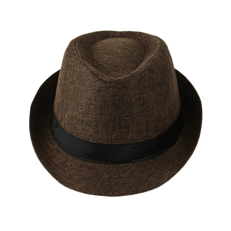 Summer Fedoras for Men Middle old aged Cap Linen Panama Solid  Jazz Hat Cowboy  Men's Women's  British Party Sun Hat