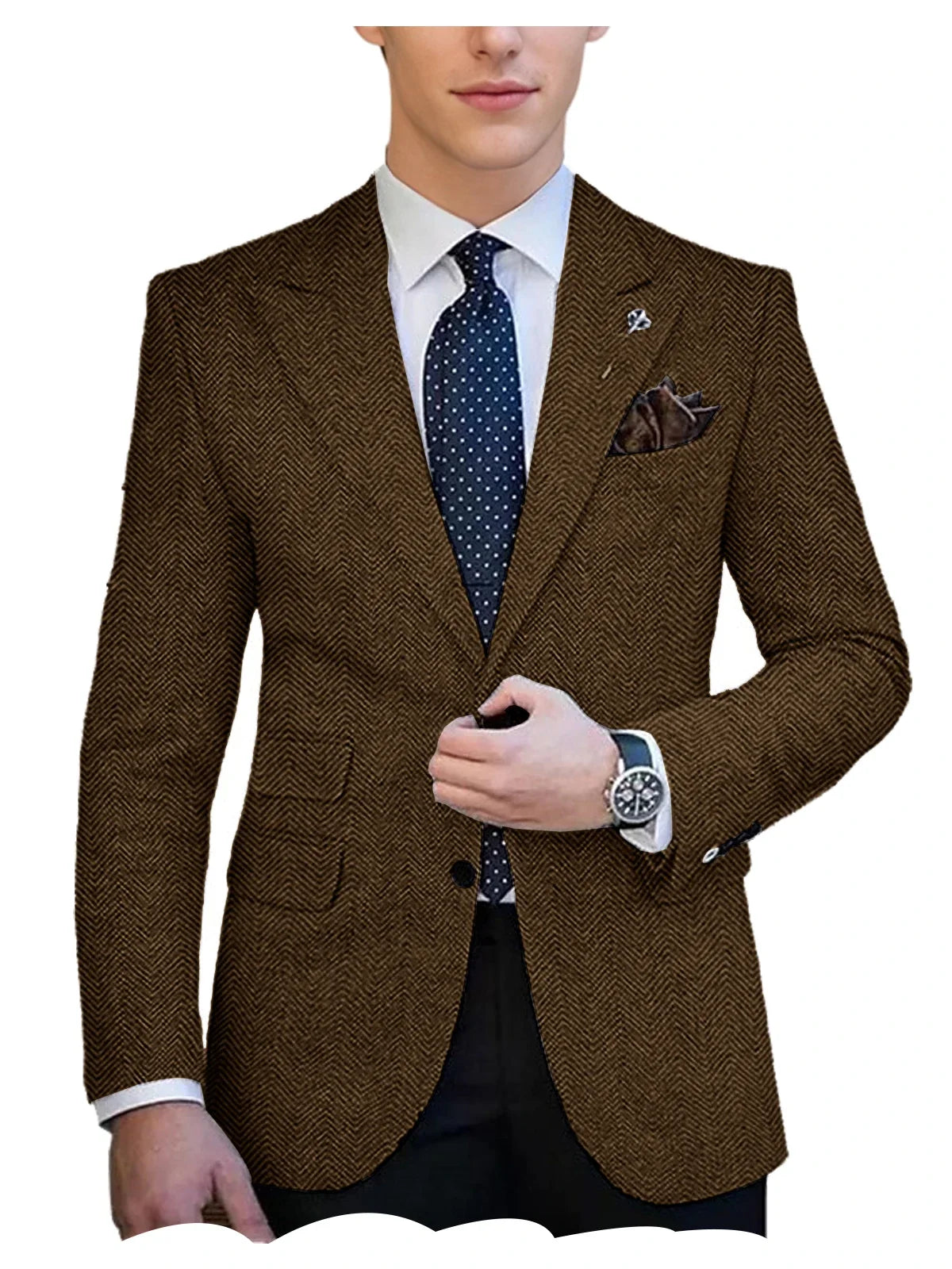 Autumn Winter Men's Herringbone Blazer Tuxedos Only Coat Wool Tweed Single Breasted Formal Bussiness/Wedding Prom Suit Jacket