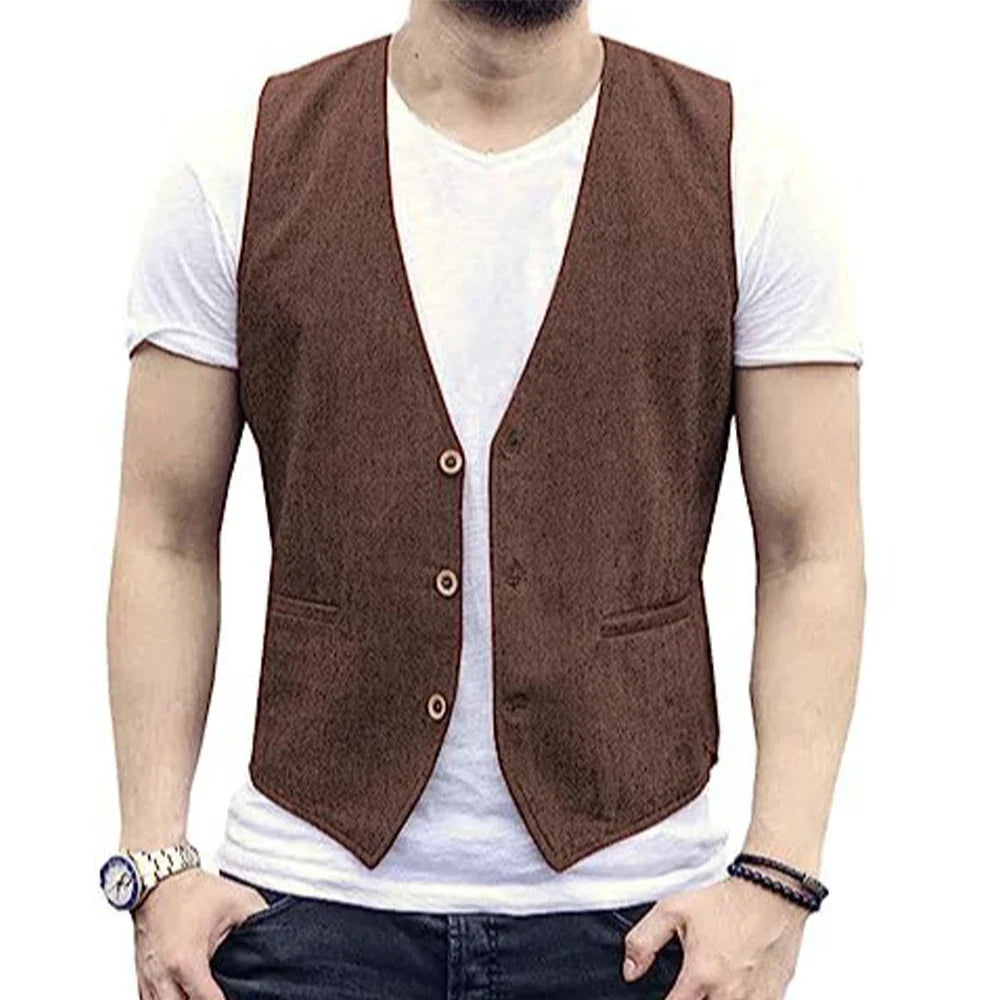 Large Men's Suit Vest  Spring And Summer Linen Cotton Slim Fit Waistcoats Lightweight And Breathable Single Breasted Casual Vest
