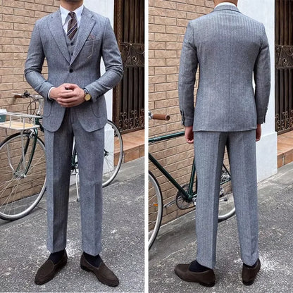 New Retro Herringbone Slim Fit Men's Suit Gentlemen's 3-piece Suit Single Breasted Handsome Autumn Winter Business Casual Formal