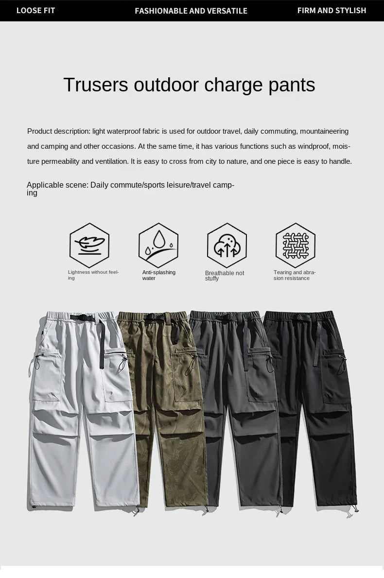 Hiking Pants Men Waterproof Windproof Breathable Elastic Waist Climbing Trekking Fishing Pants Camping Casual Overalls Trousers
