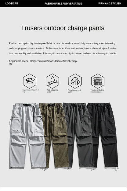 Hiking Pants Men Waterproof Windproof Breathable Elastic Waist Climbing Trekking Fishing Pants Camping Casual Overalls Trousers