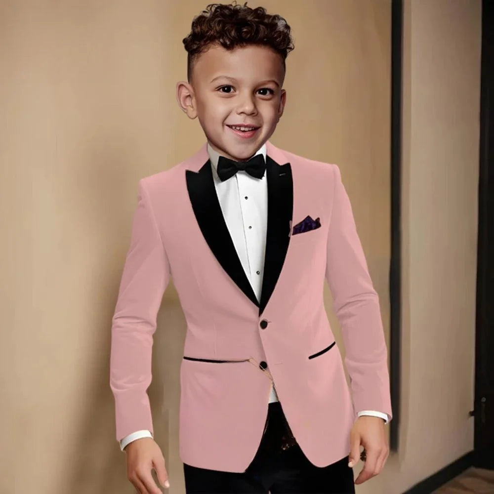 Fashionable Velvet Collar Boys Slim Fit Suits 2 Pieces Host Costumes,Elegant Formal Kids Suit Set Birthday Party Outfit 2-20T